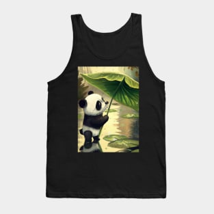 Panda with Leaf Umbrella Tank Top